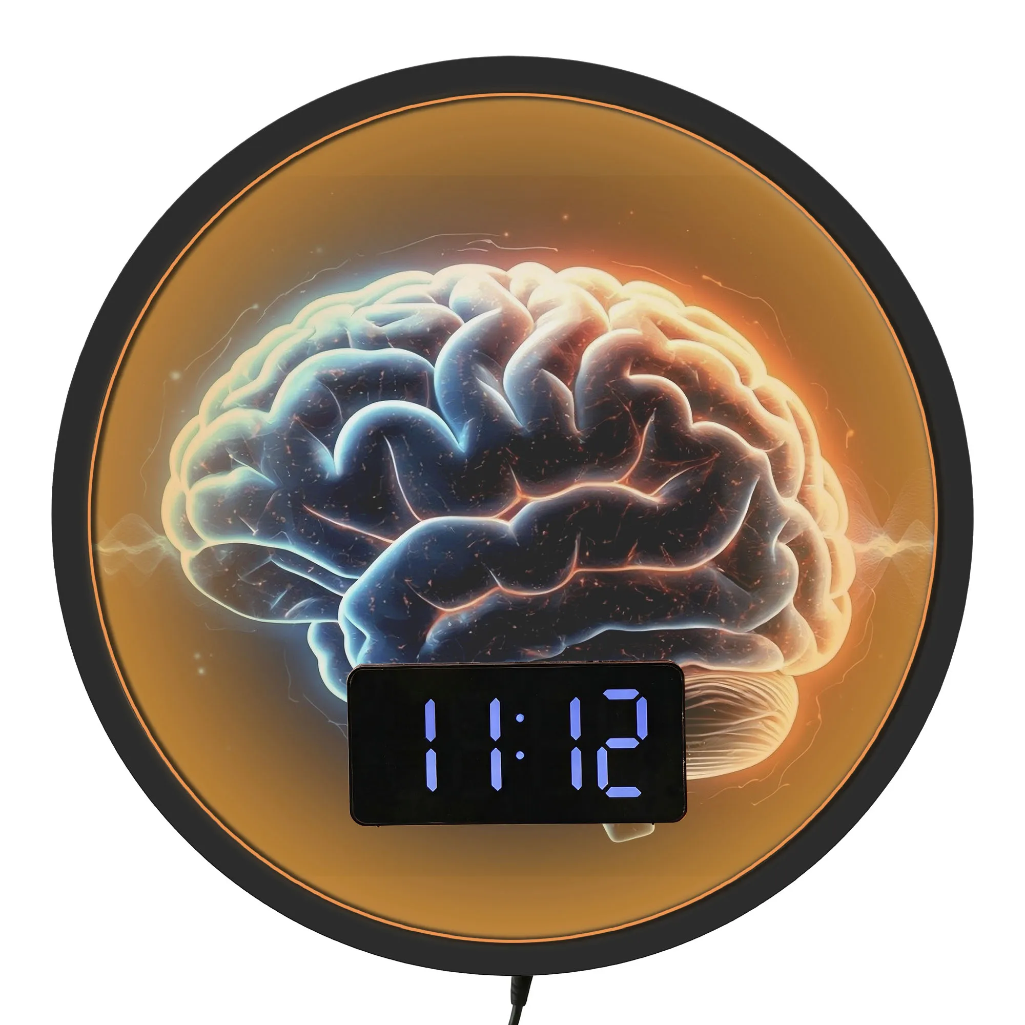 Brain Anatomy Art LED Night Light Digital Wall Clock for Medical Office with Temperature Calendar Date Alarm Snooze 12/24 Format