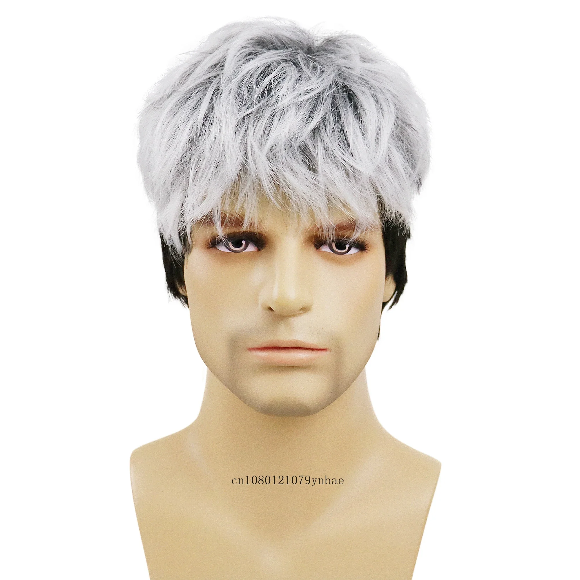 Synthetic Hair Short Cut Wigs Grey Mix Black Layered Wig with Bangs for Men Male Older Man Father Wig Gifts Daily Party Costume