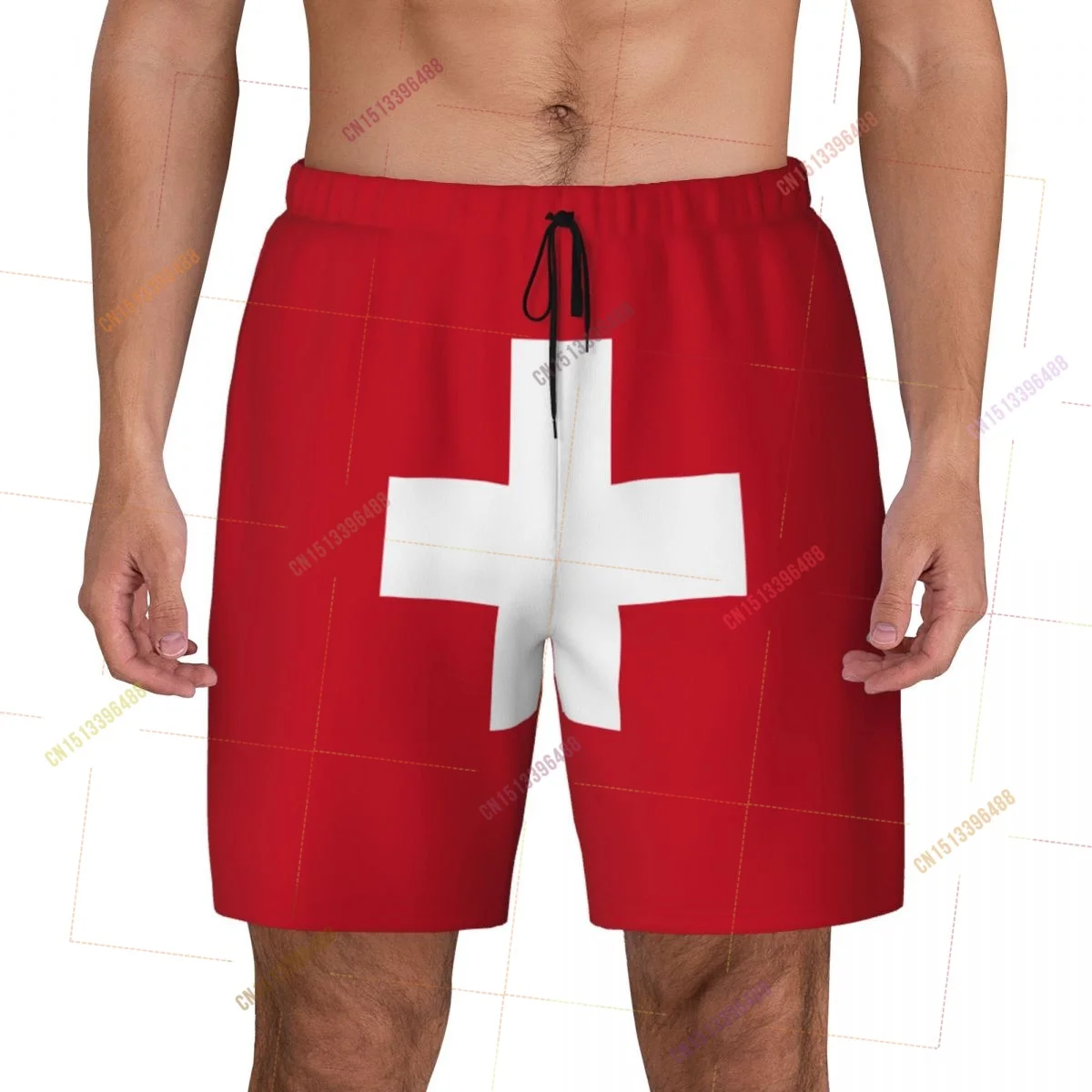 2026 Switzerland Flag Top Print 3D Mens Swimming Trunks Hawaiian Bathing Beach 2 in 1 Quick-Dry Summer Swim Shorts With Pockets