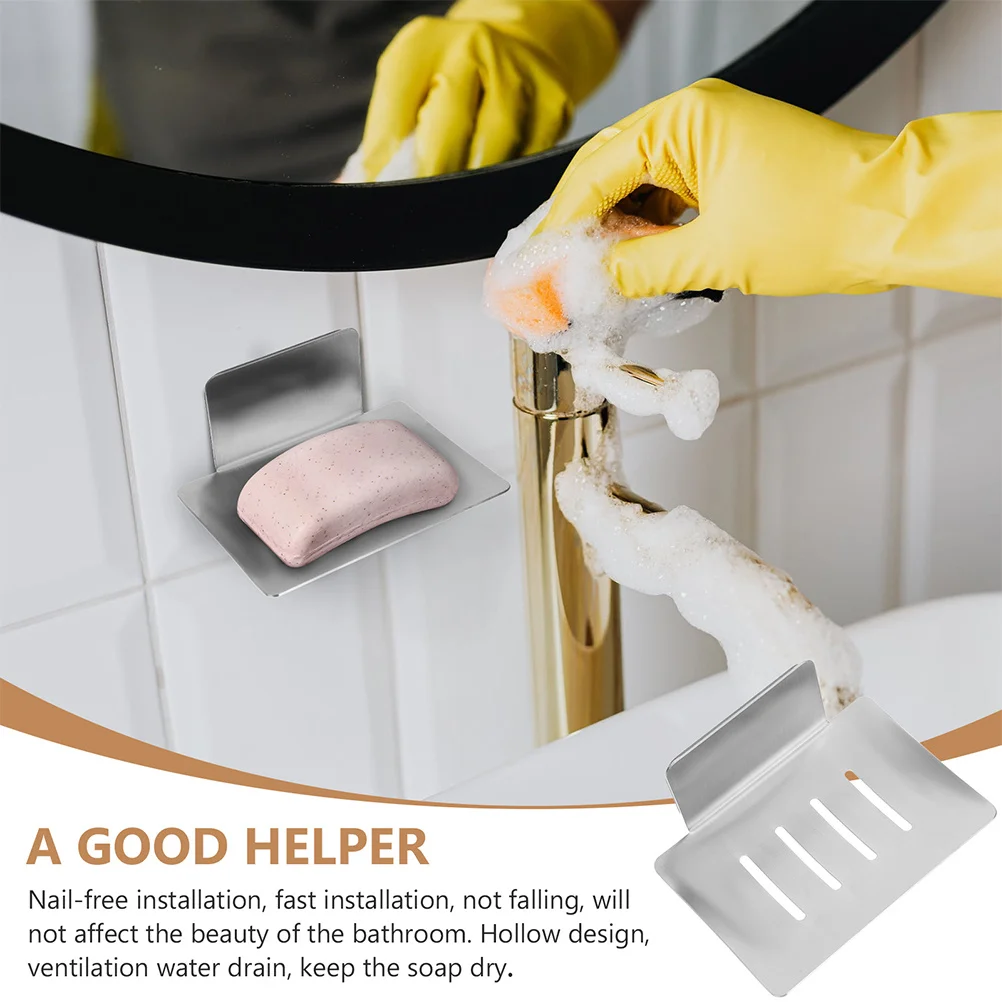 طبق الصابون اللاصق الفولاذ المقاوم للصدأ تصميم الصرف حامل الصابون للحمام دش حوض المطبخ منظم سطح المكتب عدم الانزلاق الصدأ #2
