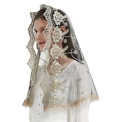 Catholic Veils for Women Mass Lotus-Shaped Gold Embroidered Venice Spanish Style Chapel Head Covering Christian Prayer Purple