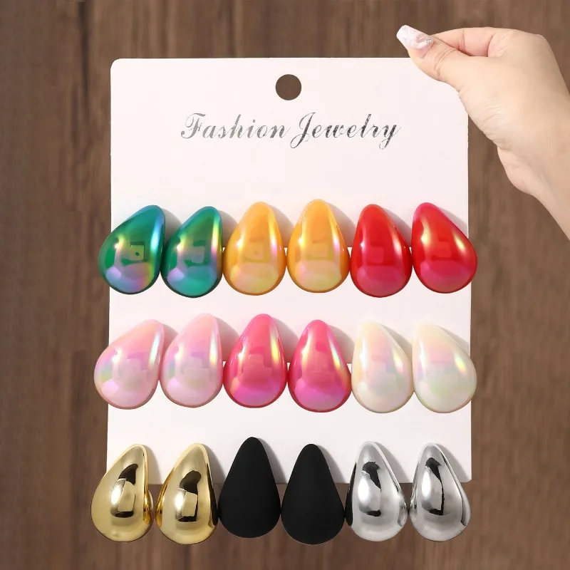 

New 6PCS Spring/Summer Water Drop Earrings Ins Macaron Color Simple Earrings Women's Set