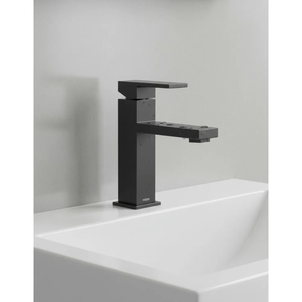 

Modern Matte Black Bathroom Faucet with Deck Plate & Spring Drain - WaterSense Certified
