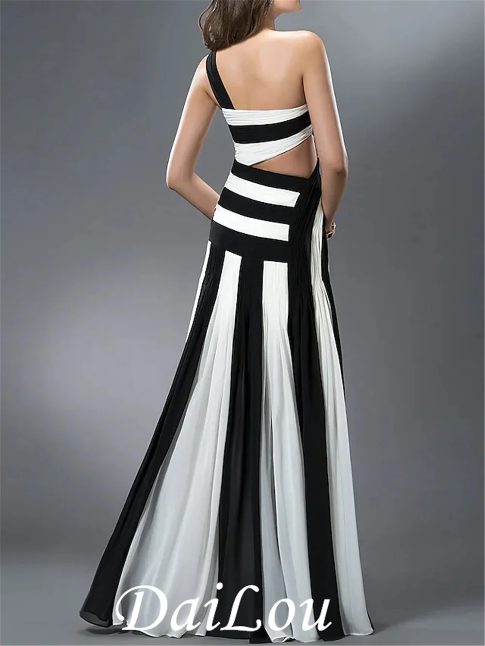 Sheath / Column Color Block Sexy Wedding Guest Formal Evening Dress One Shoulder Sleeveless Floor Length Chiffon with Pleats