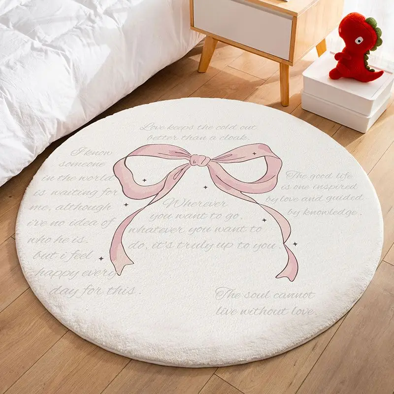 Pink Bow Round Carpet for Bedroom Bedside Floor Mat Soft Fluffy Foot Mats Cute Girl Rug Home Decoration Rugs