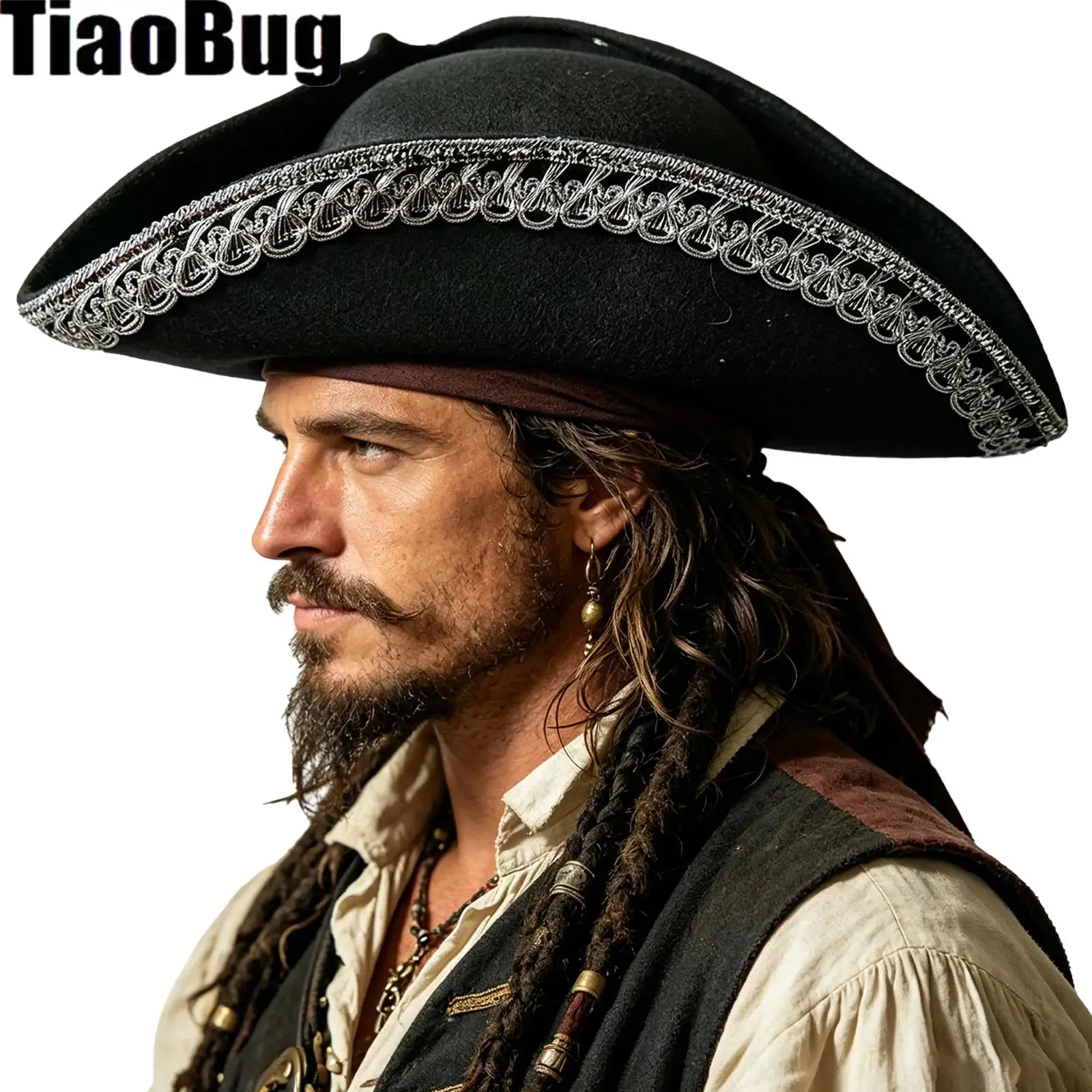Colonial Style Tricorn Hat Pirate Hat Captain Pirate Cosplay Party Hat for Adult Revolutionary War Costume Accessory for Party