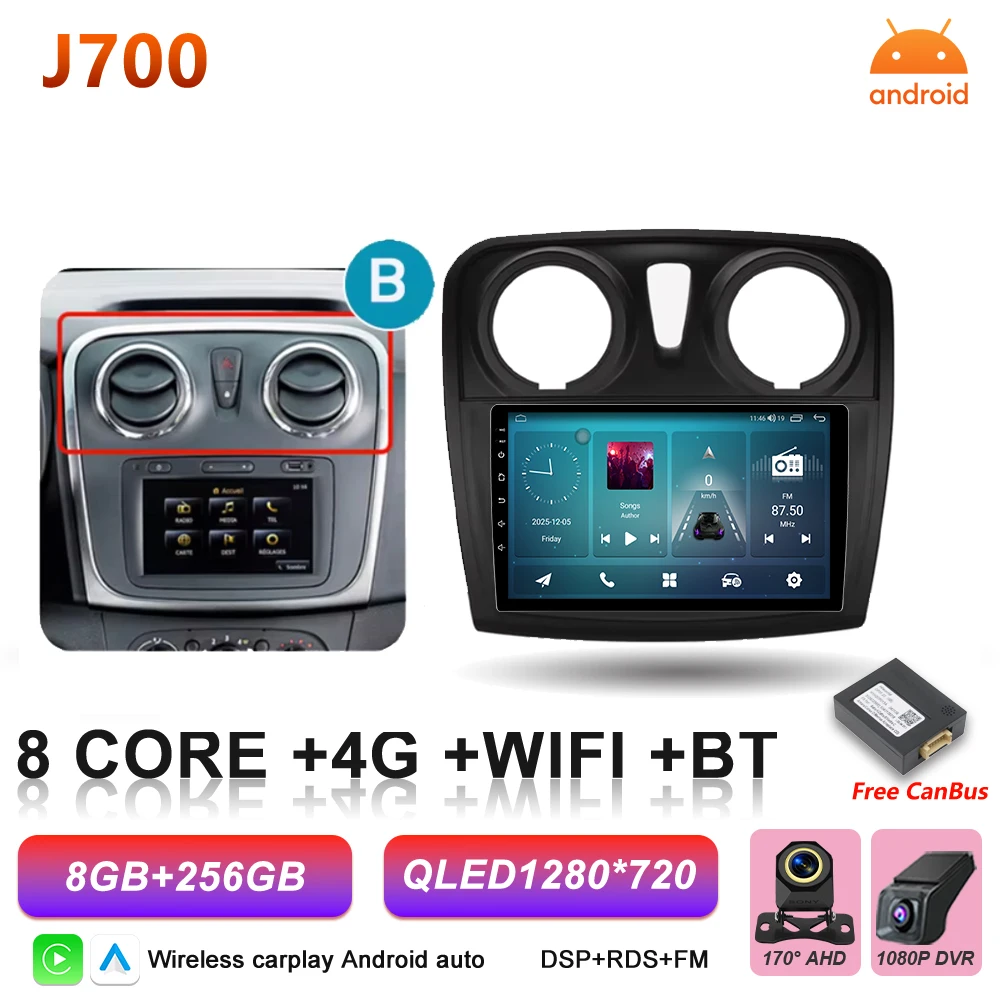 Android 16 Auto Autoradio voor Renault Logan Sandero 2 2012 - 2019 Draadloze Carplay Multimedia Speler GPS Navigatie DSP 5G Wifi
