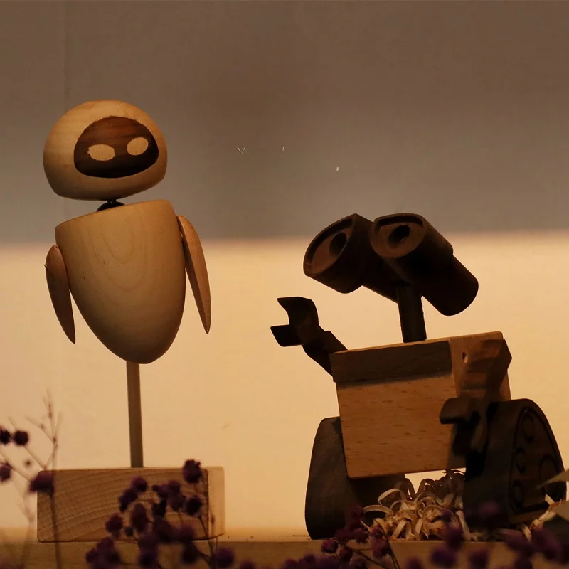 

Ретро-креативные деревянные украшения в виде роботов ВАЛ-Э и ЕВА, милые свадебные подарки, подарки на День святого Валентина для пар, декор для гостиной, украшения