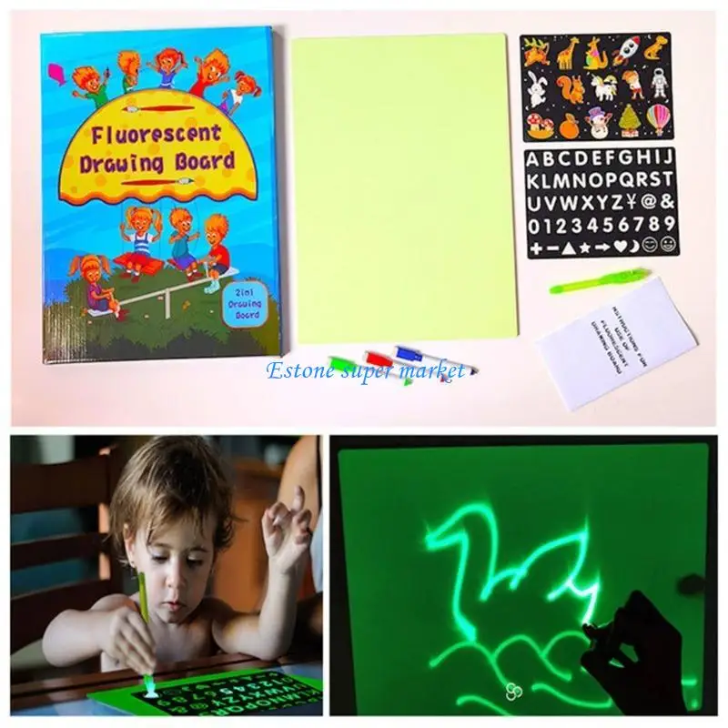 090B almohadilla escritura con luz fluorescente, tablero pintura dibujo para niños, juguetes educativos para