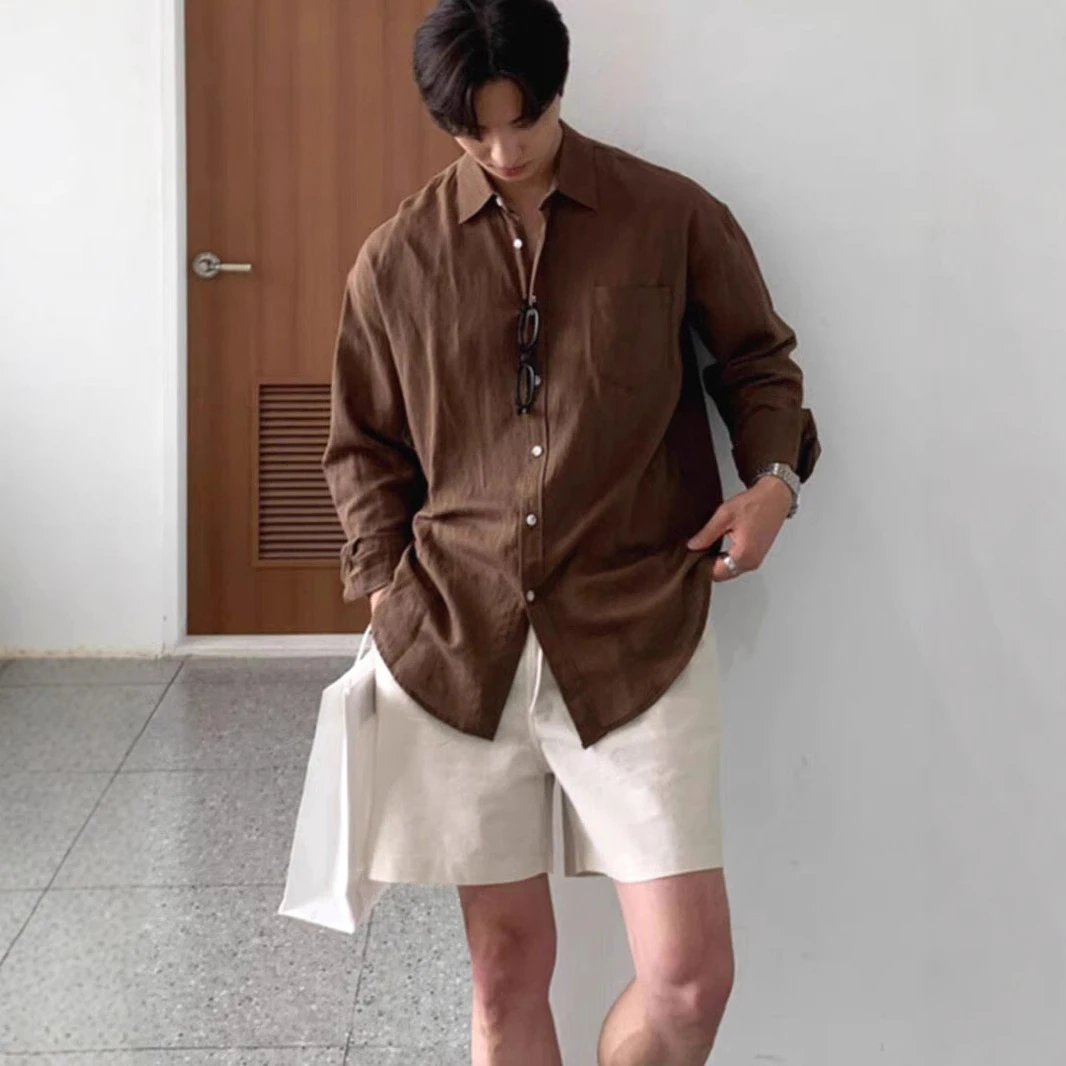 

Korean Fashion Vintage Casual Commute Shirt Men Japanese Streetwear Loose Long Sleeve Lightweight Cargo Shirts Male Clothes