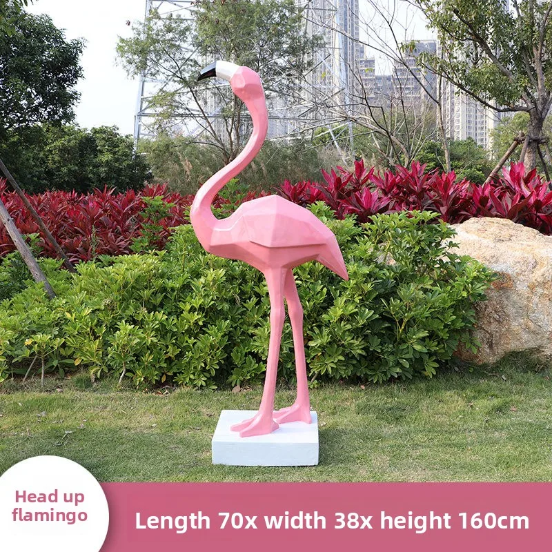%*f Outdoor Modern Fiberglass Geometric Flamingo Sculpture Ornament Handmade Customizable Glossy Finish Park S