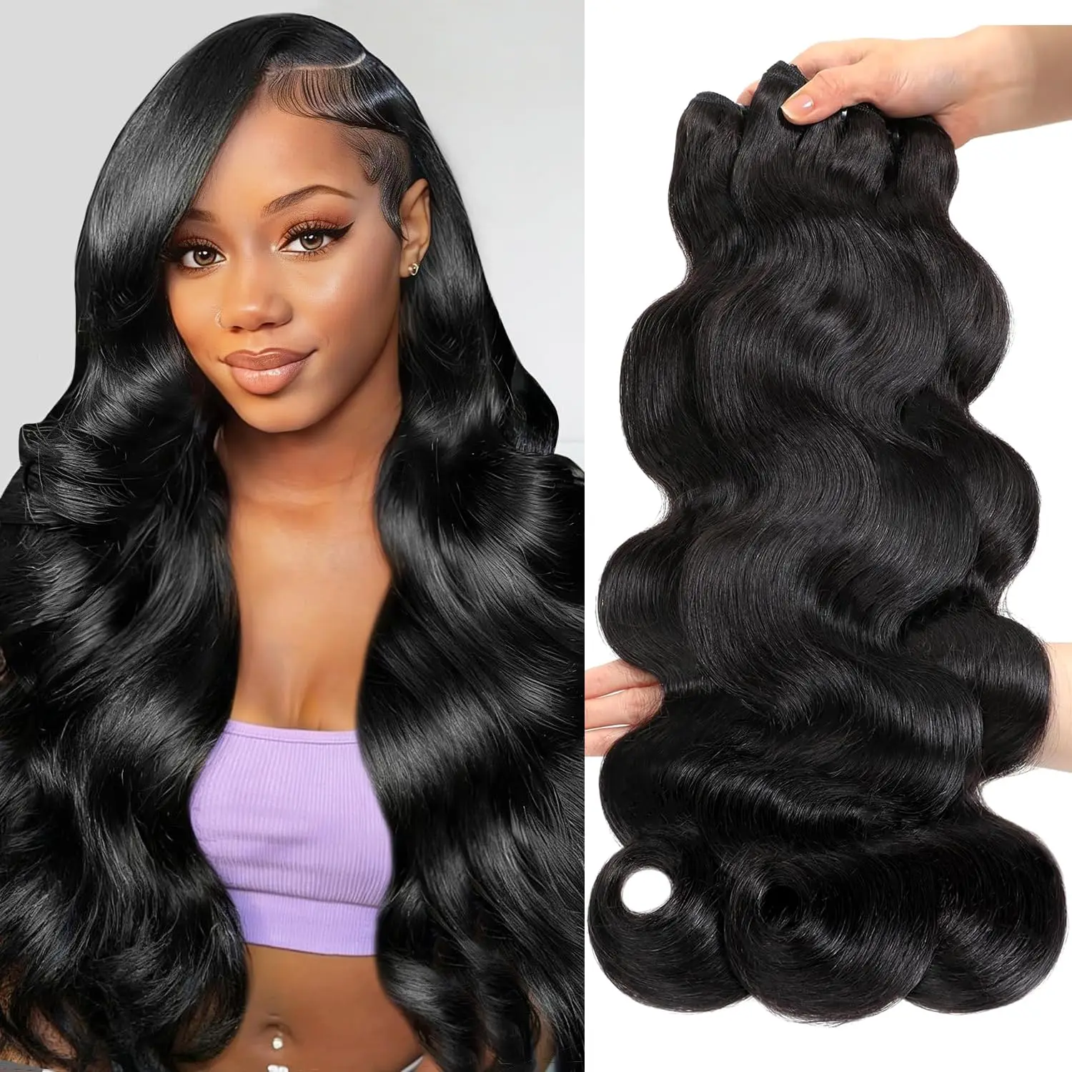 

16A Super Double Drawn Body Wave Bundles Human Hair 12-28 Inch Human Hair Bundle 100% Unprocessed Brazilian Virgin Hair 3 Bundles Human Hair Extensions for Black Women Full Ending