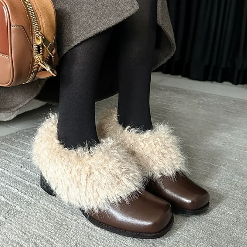 

Новая женская обувь, модные универсальные удобные туфли на высоком толстой подошве, плюшевые повседневные женские ботинки премиум-класса, модные ботильоны