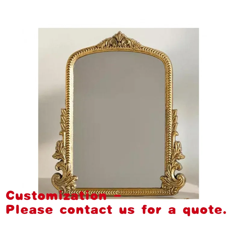 

Customize.French Retro Dressing European Light Luxury Bathroom Mirror Carved Decorative Mirror Hanging Gold Large Arch Mi