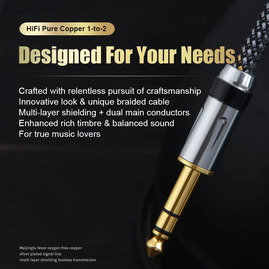 QINCROWN 6N OFC 6.35mm TS/TRS Male to Male Cable, HiFi Audiophile for Guitar Mixer Amp Pro Audio Gear
