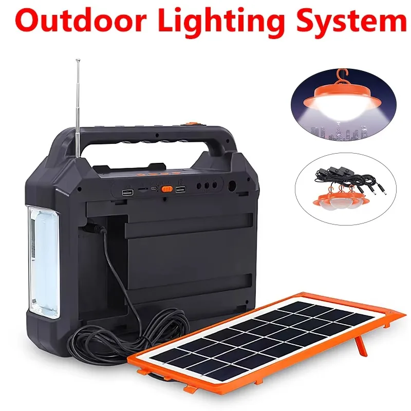 

Portable Solar Generator with 6V Solar Panel Bluetooth Speaker Phone Charger Power Station Rechargeable 3 Bulbs Lighting System