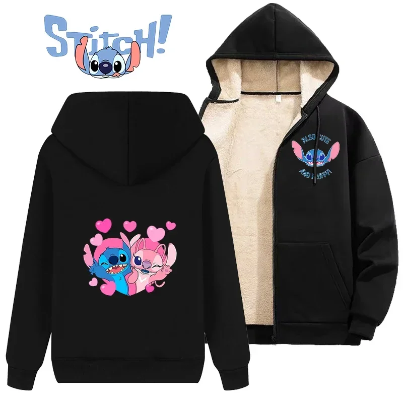 Stitch Disney Jacket Coats Cartoon Women Men Zip Up Hoodie Long Sleeve Fleece Warm Adult Casual Sweatshirt Sports Streetwear