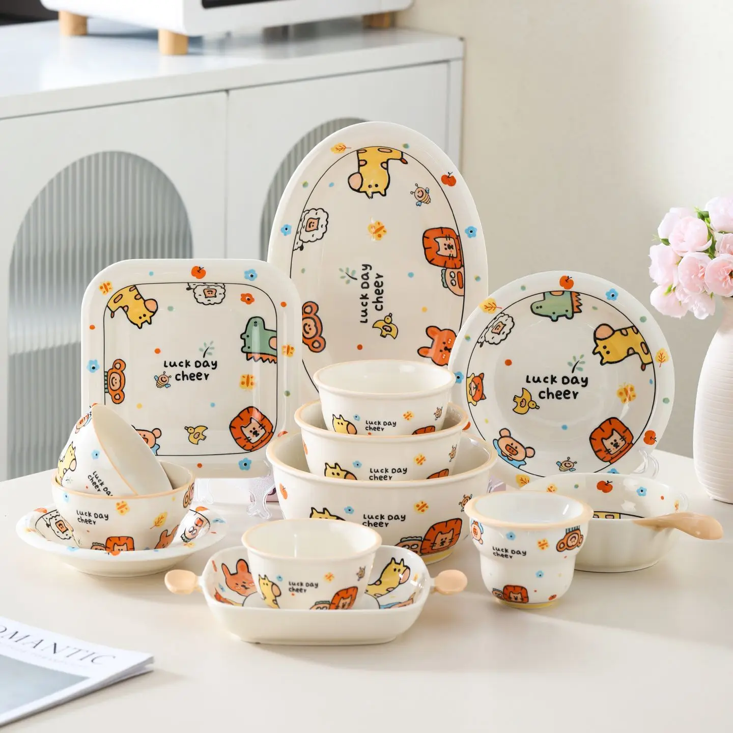 Cartoon Animal Alliance Ceramic Bowl, 2025 New High-value Underglaze Color Household Tableware Instant Noodle Bowl