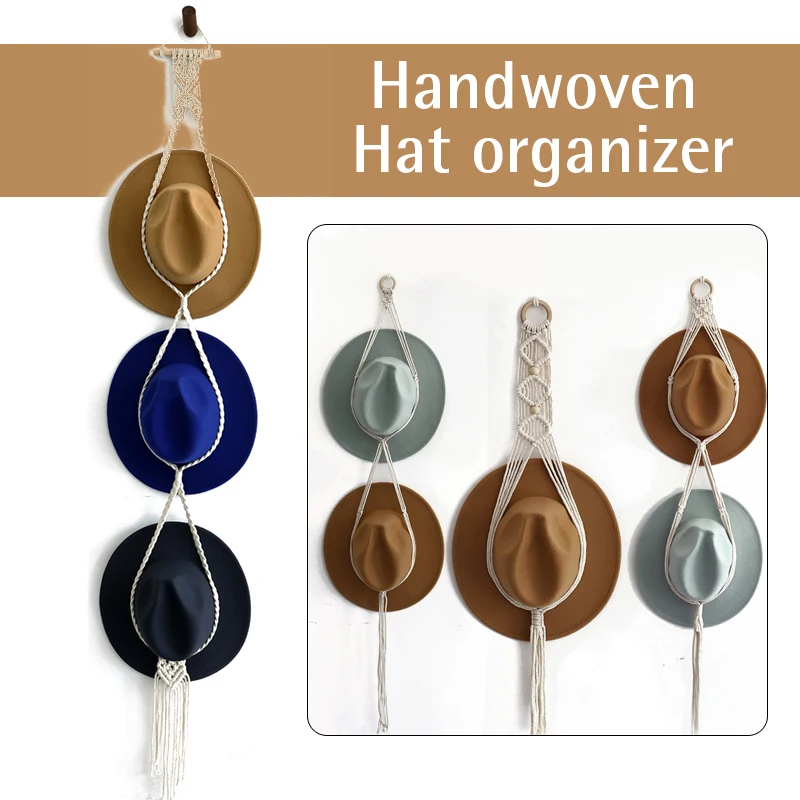 Nordic Style Boho Cotton Hanging Hat Organizer Display Rack Storage Cap Holder Scarf Hanger Macrame Tapestry Wall Decor