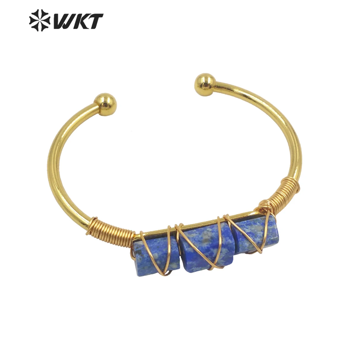 WT-B615 Wholesale New Women Handmade Wire Wrapped Natural Gemstone Cuff Bangle In Open Size Boho Stone ACC For Friends