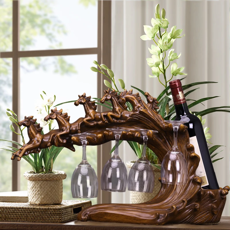 

Creative horse statue red wine rack decoration home living room foyer office desk TV cabinet decoration housewarming gift