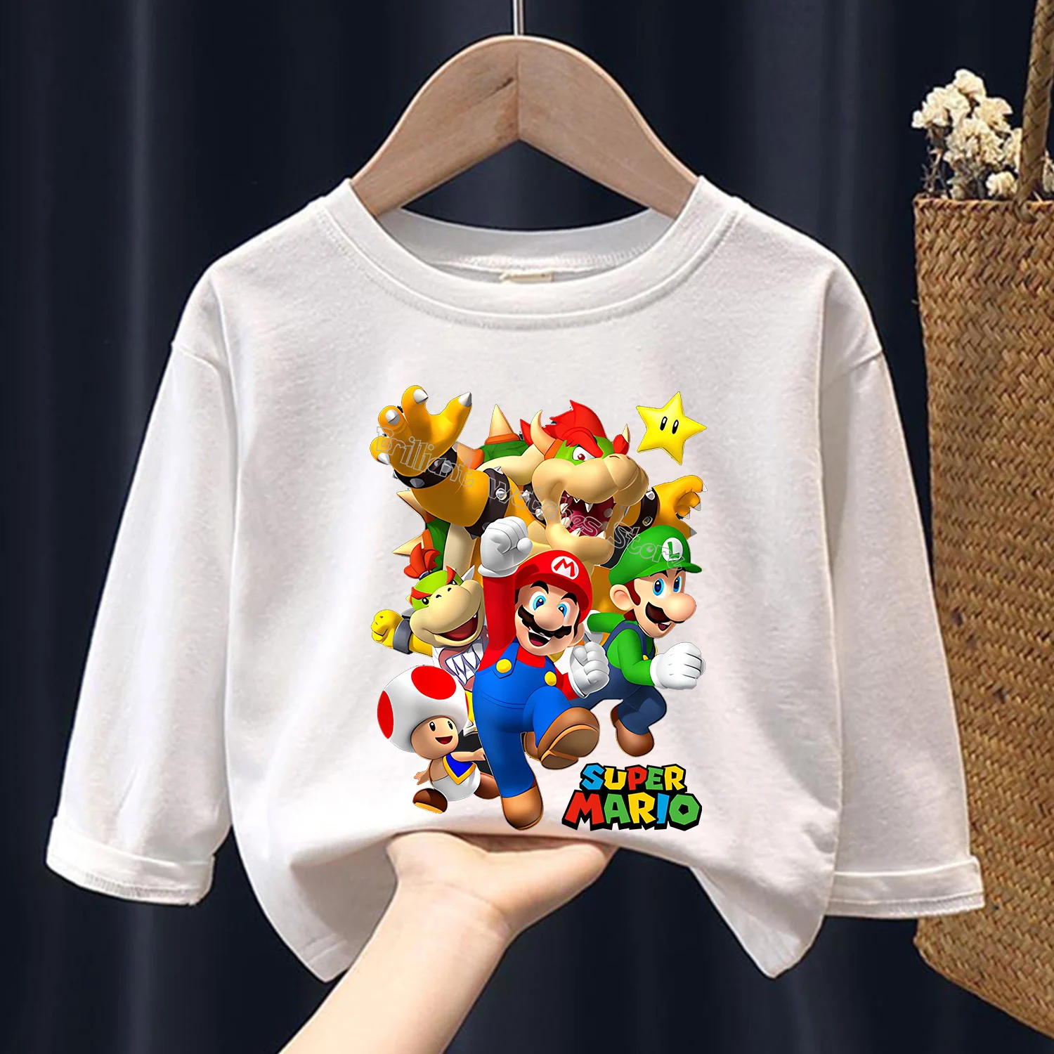 Super Mario Bros Long Sleeve for Children Game Figure Casual Clothes New Boy Girl Cartoon Blouse Fashion Kids Anime Tee Top Gift