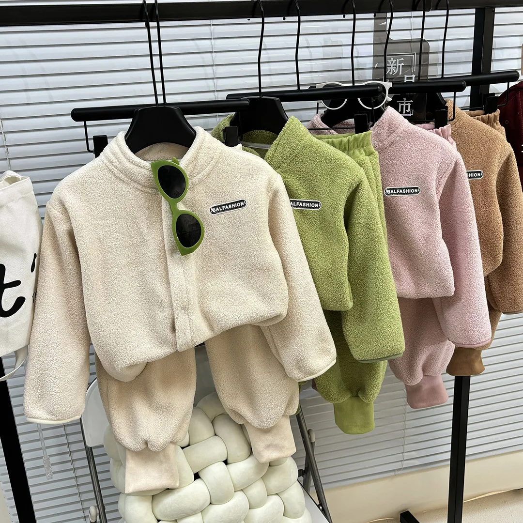 

2025 Fall/Winter New Stand Collar Double-Sided Fleece Warm Outer Wear Thickened Jacket Pants Two-Piece Set