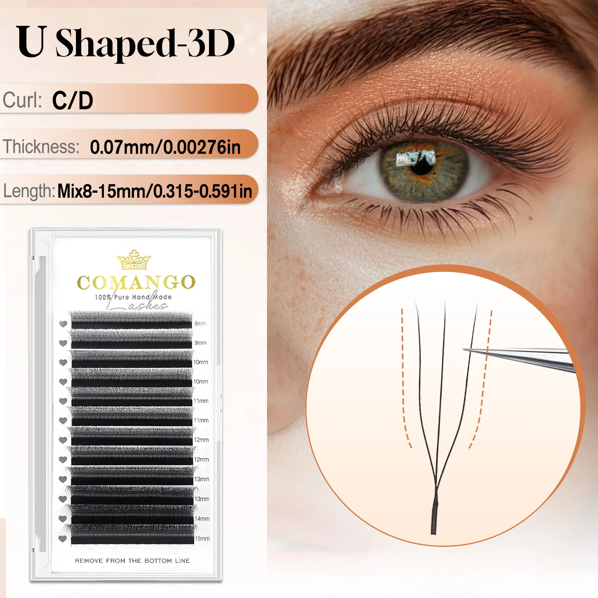 CoMango U-Form YY 3/4/5D Wimpernverlängerungen C/D/LU handgefertigte weiche W-Style-Wimpern Volumen-Kunstwimpern natürliche Wimp