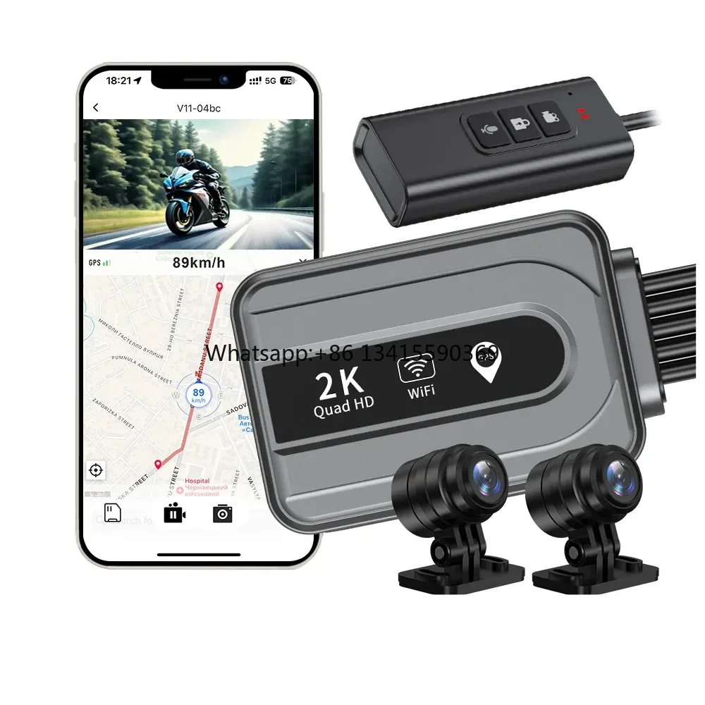 

High Quality HD 2K Waterproof Mini Dual camer Motorcycle Dash Cam DVR camer with Wifi GPS