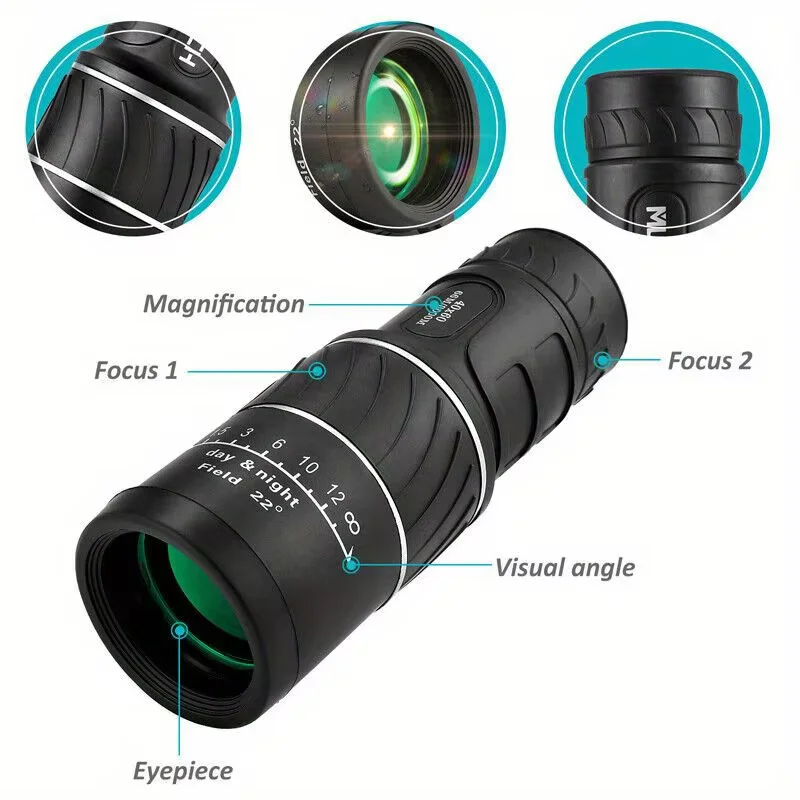 Telescopio monoculare portatile con pellicola verde 16x52 HD, per Birdwatching escursionismo concerto fotografia potente cannocchiale a lungo raggio