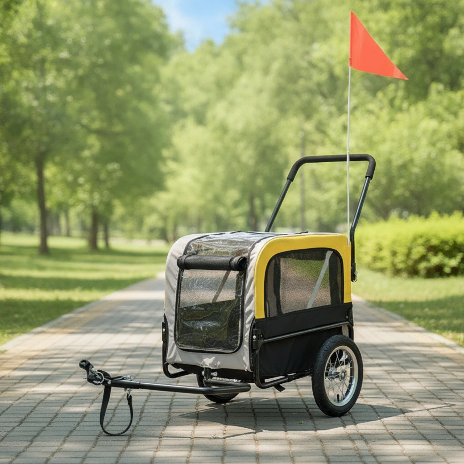 Dog Bike Trailer Two-Wheel Pet Cycle Trailer Dog Stroller with Cycle Tow Arm Enclosed Pet Jogger with Push Handle Secure
