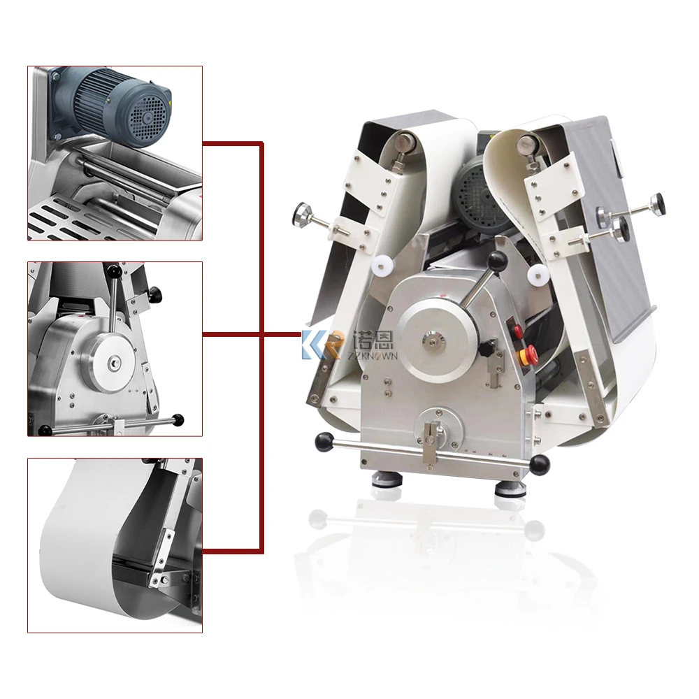 Meja atas adonan kecil Sheeter dan pemotong Croissant Pita mesin terpal roti dengan sabuk Conveyor untuk penggunaan di rumah