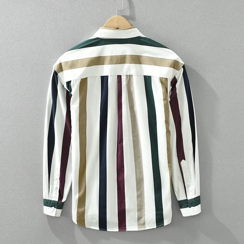 2024 Spring New Striped Shirt for Men Pure Cotton Fashion Casual Long Sleeve Shirts Designer Clothes Men