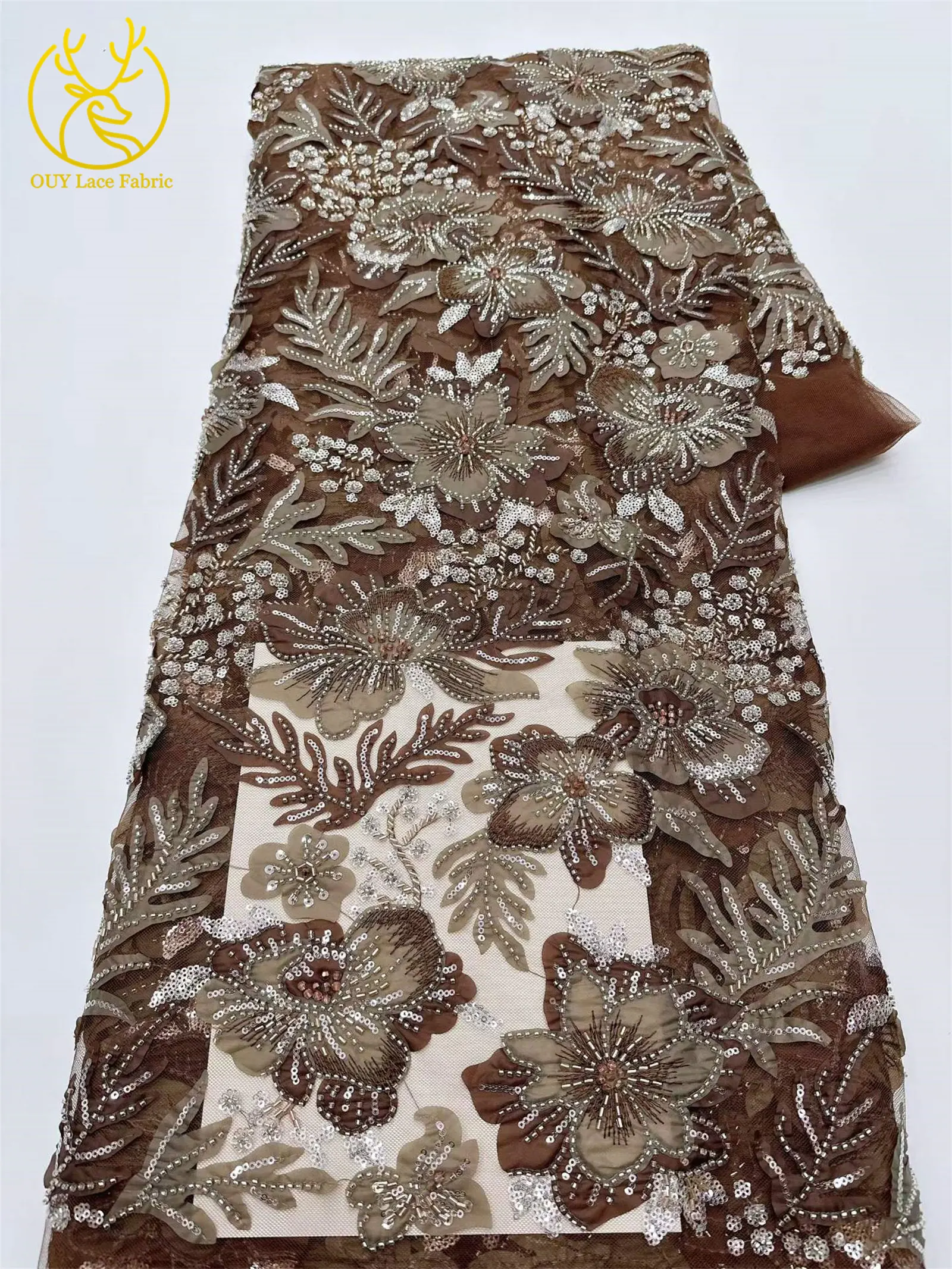 Afrikanischer bestickter Perlen-Spitzenstoff 2026 – Hochwertiger nigerianischer Pailletten-Tüll-Spitzenstoff für Brautkleider und Hochzeitskleider zum Nähen – Detail 17