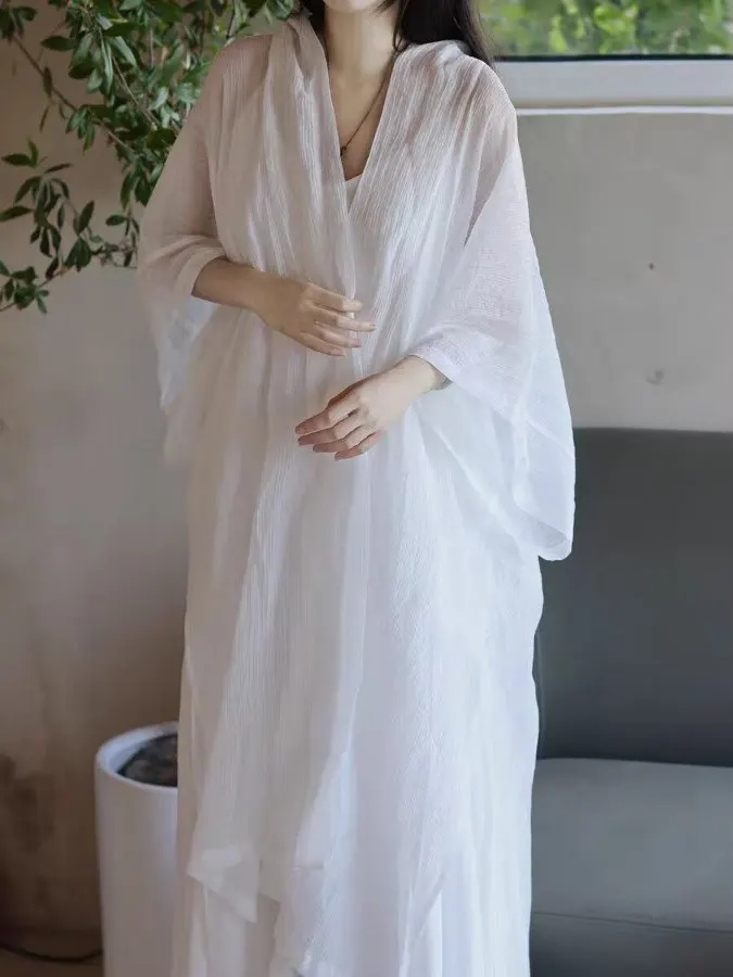 

New Chinese Style Zen Inspired Women's Two-Piece Set Summer Fashion Sun Protection Light Weight Cardigan And Strap Top