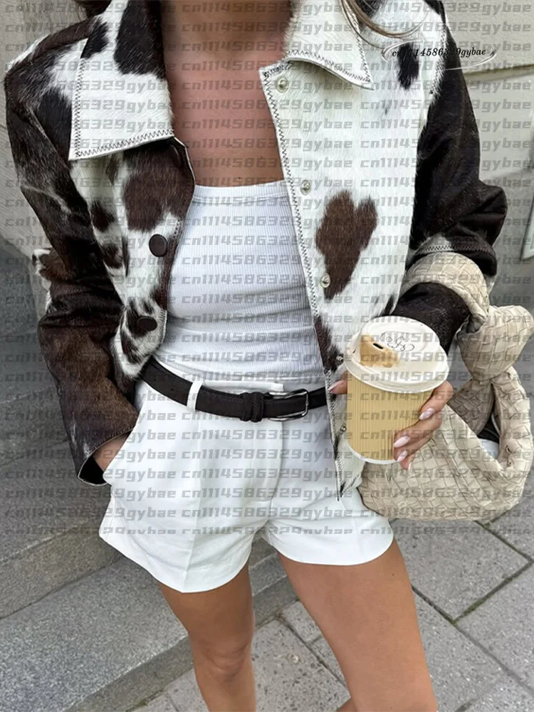 Elegant Print Short Jacket Women Retro Lapel Zippers Long Flare Sleeve Female Outwear 2026 Autumn Fashion Lady Streetwear