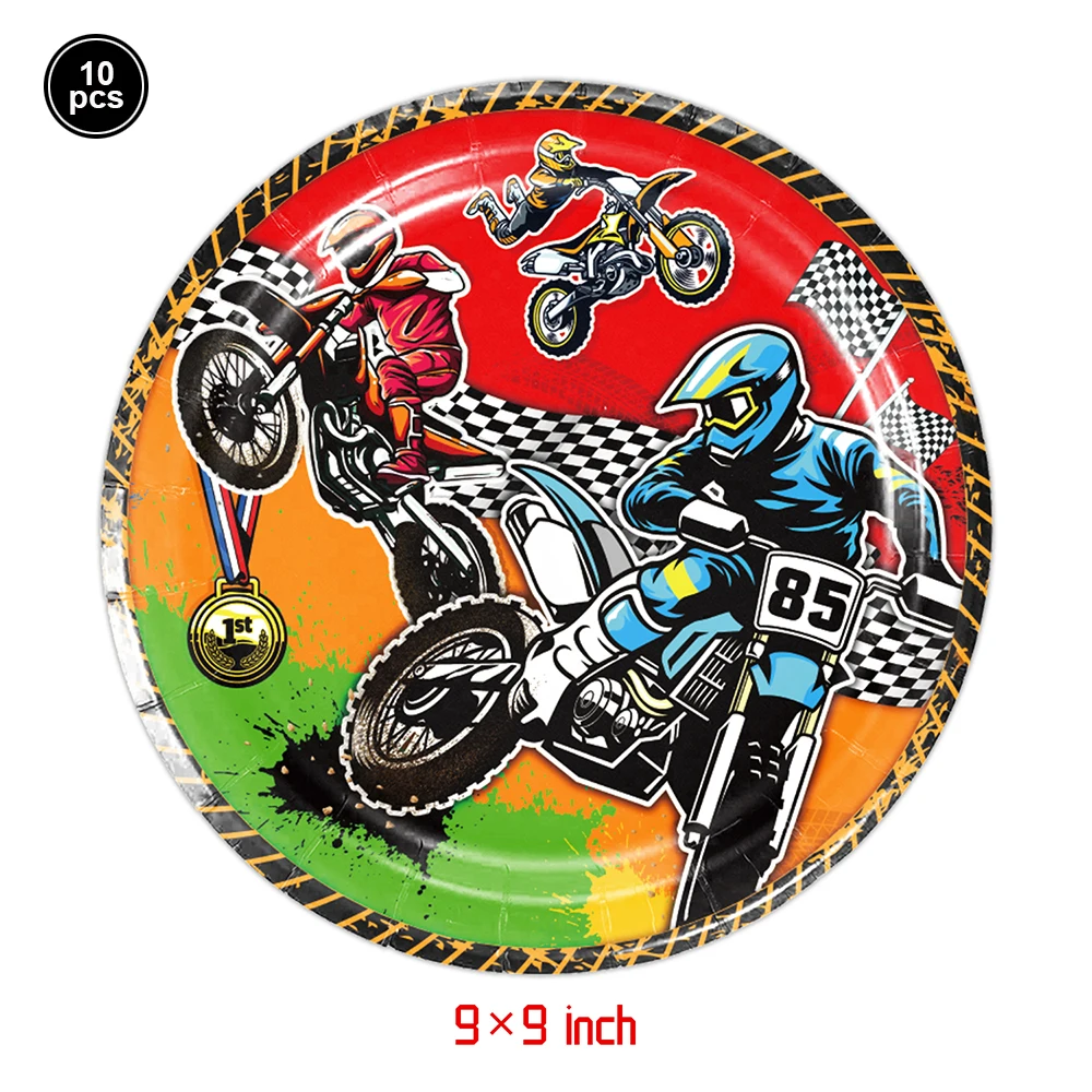 Motorrad-Bike-Party-Geschirr-Set 7/9 Zoll Teller Becher Servietten Kinder Jungen Motorrad-Biker-Geburtstagsparty-Dekorationen und Zubehör – Detail 3