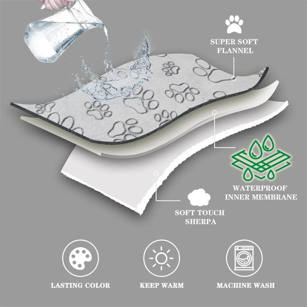 Pet Blanket Waterproof Flannel Sherpa Reversible Dog Cat Throw Mat for Sofa Couch Paw Print Soft Warm Plush Protector Washable view 2