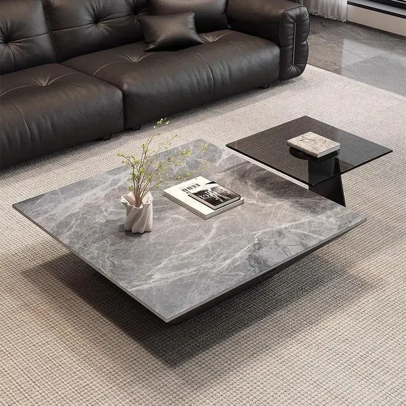 DSA modern simple black rock slab coffee table square with storage light luxury living room small apartment inverted triangular