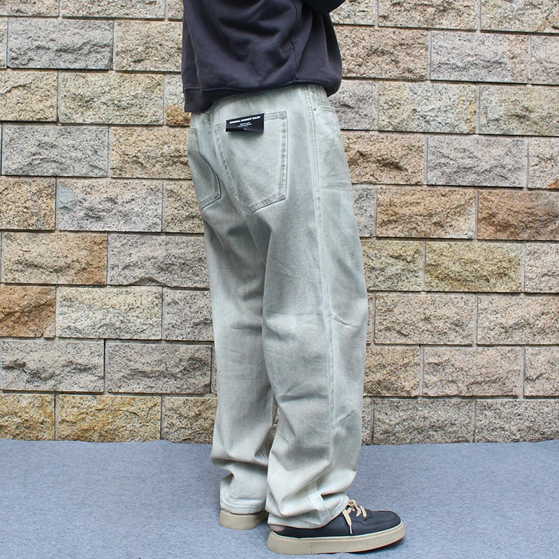 

Хлопковые джинсы с завышенной талией в стиле ретро, мужские свободные прямые повседневные джинсы в стиле ретро, молодежные модные износостойкие весенне-осенние джинсы