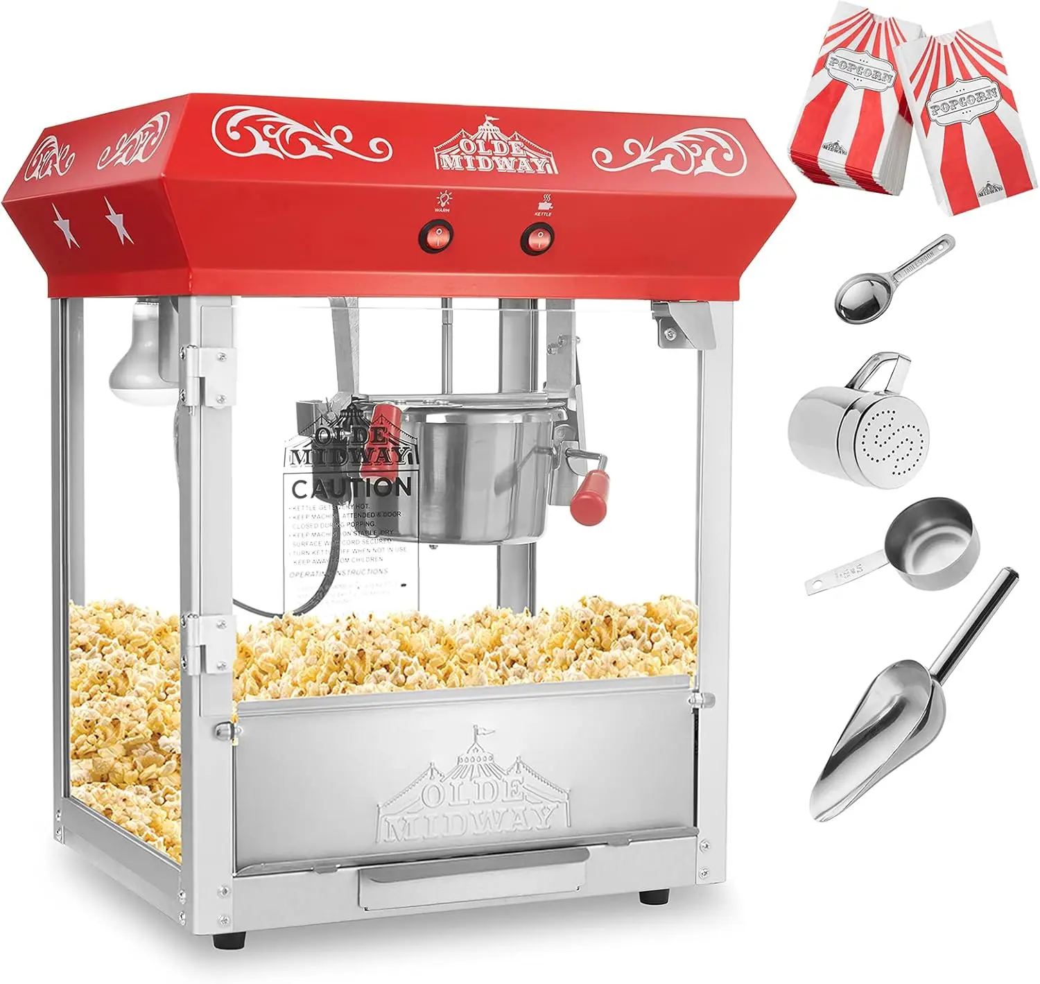 Bar Style Popcorn Machine Maker  with 6-Ounce Kettle - Red