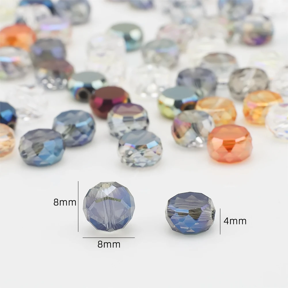 50pcs Flatback Round Bead 8mm Faceted Glass Loose Beads Cheap Beading Jewelry Diy Making Crystal Accessories Wholesale In Bulk