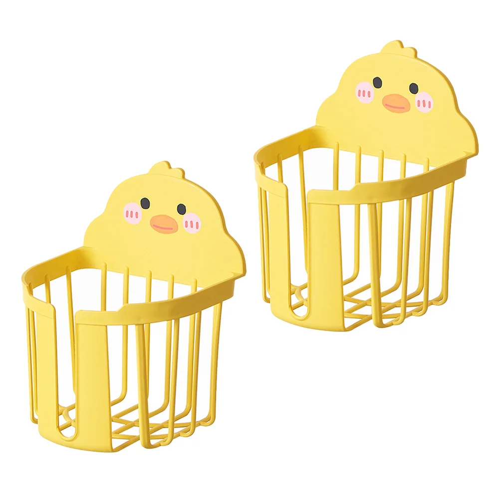 

2 Pcs Wall Mounted Toilet Paper Holder Little Yellow Duck Towel Punch-free Stand