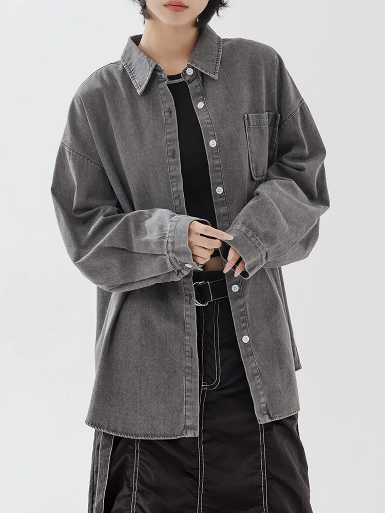 

Новая женская хлопковая джинсовая рубашка Queenop осень-зима, повседневная, свободного кроя, с длинным рукавом, на пуговицах, с эффектом потертости, с одним карманом