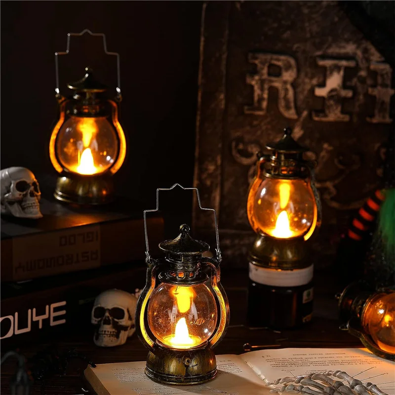 75STO-12 Pcs Mini Lantern Decorative Vintage Lantern Operated Lantern With LED Candle Hanging Candle Lanterns Battery Black