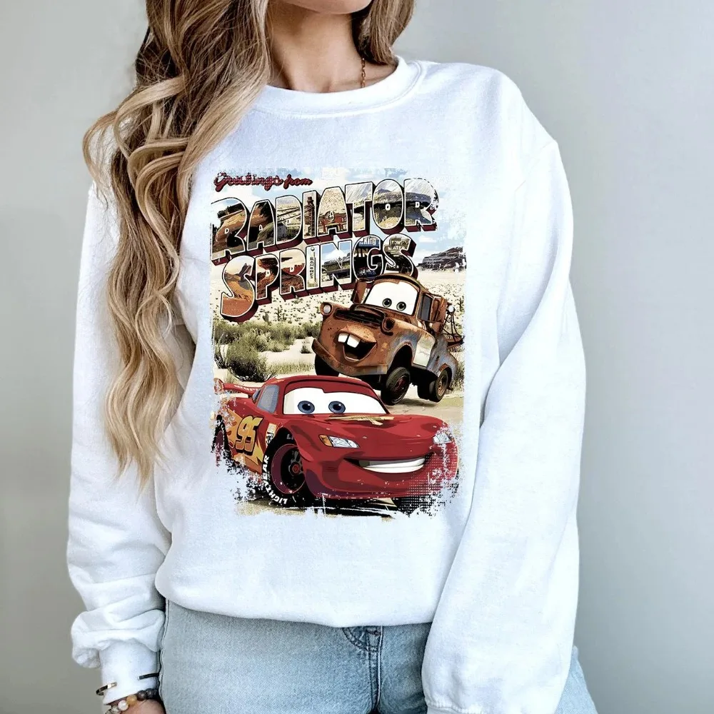 Retro mcqueen carro magia reino hoodie relâmpago mcqueen moletom casual confortável solto tripulação pescoço pulôver topo streetwear