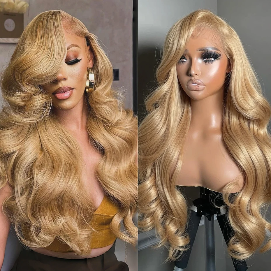 27# Honey Blonde Color Lace Front Wig Human Hair Pre Plucked 30 38 40 inch 13x6 Hd Transparent Lace Frontal Wig Body Wave Ash Blonde Human Hair Wigs For Women