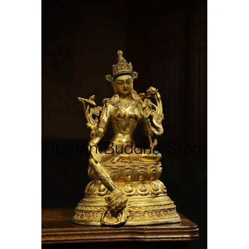 

21 cm China Brass Kwan-yin Guanyin Statue Old Bronze Gild Buddha Statue