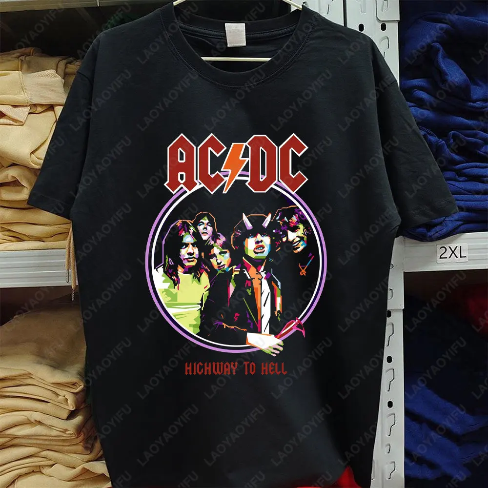 

New AC-DC Highway To Hell Men T-shirt Black High Quality Cotton Short-sleeve Tees Unisex Retro Trend Cool Street Casual T Shirts