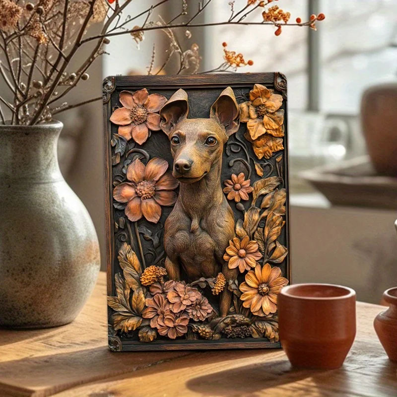 Encantador galgo italiano y flores románticas, arte de pared de aluminio, perfecto para decoración del hogar, gimnasio o tienda, póster decorativo de pared